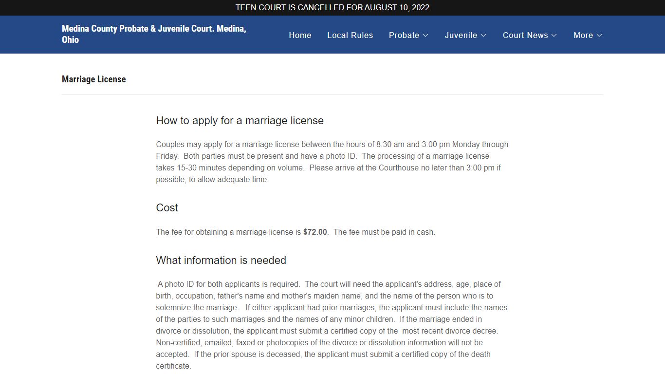 Marriage - Medina County Probate & Juvenile Court