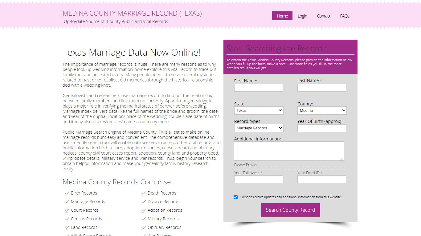 Public Marriage Records - Medina County, Texas